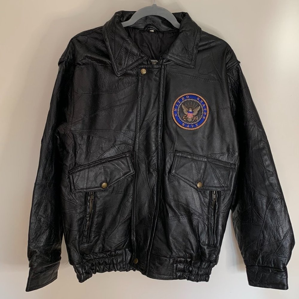 UB Patch Leather Jacket With US NAVY Patch